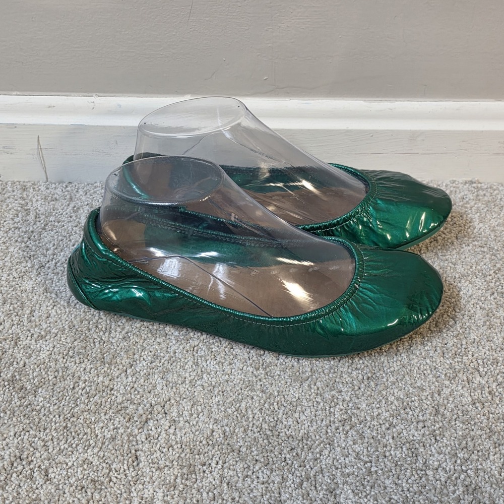 Tieks Emerald Green Patent Ballet Flats Size 7 GUC No Box Full-Grain Leather